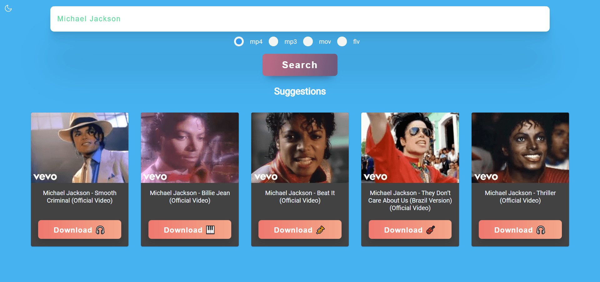 Website preview of YouTube Downloader